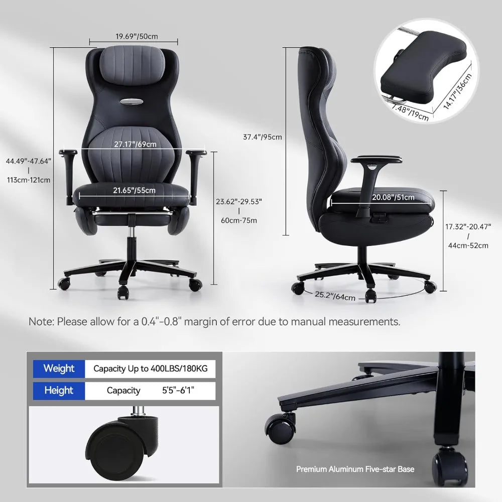 Ergonomic Office Chair with Foot Rest Reclining Chair with Adjustable Arms and Headrest High Back Gaming Chair with Lumbar