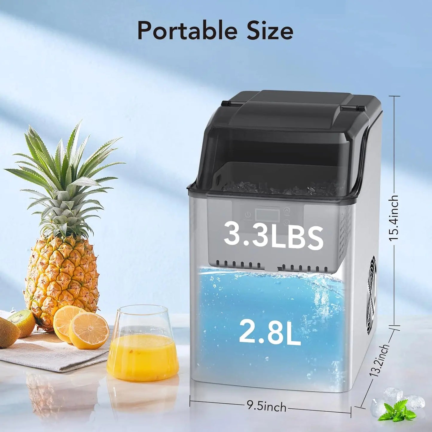 Countertop Ice Maker, Portable Machine w/Fast 6-8 Minute Ice Production, Self-Cleaning with Ice Scoop Basket for Home Office Bar