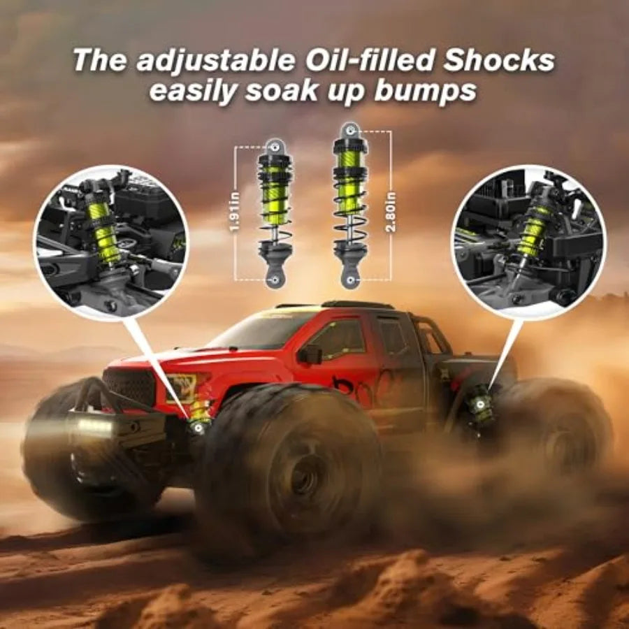 1/14 Brushless RC Cars Monster Truck 50+ MPH 4WD Waterproof Red Ages 8+