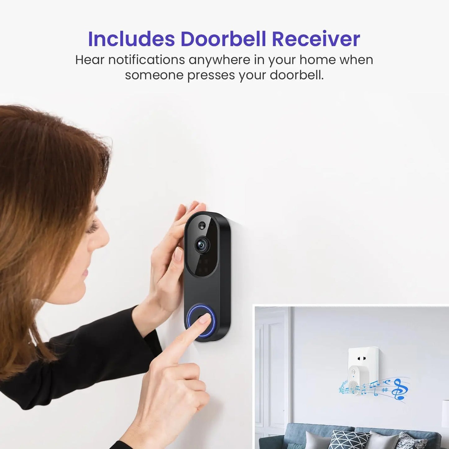 1080p Smart Video Doorbell Camera with AI Motion Detection, Night Vision, Cloud Storage, 2-Way Audio, Battery Powered