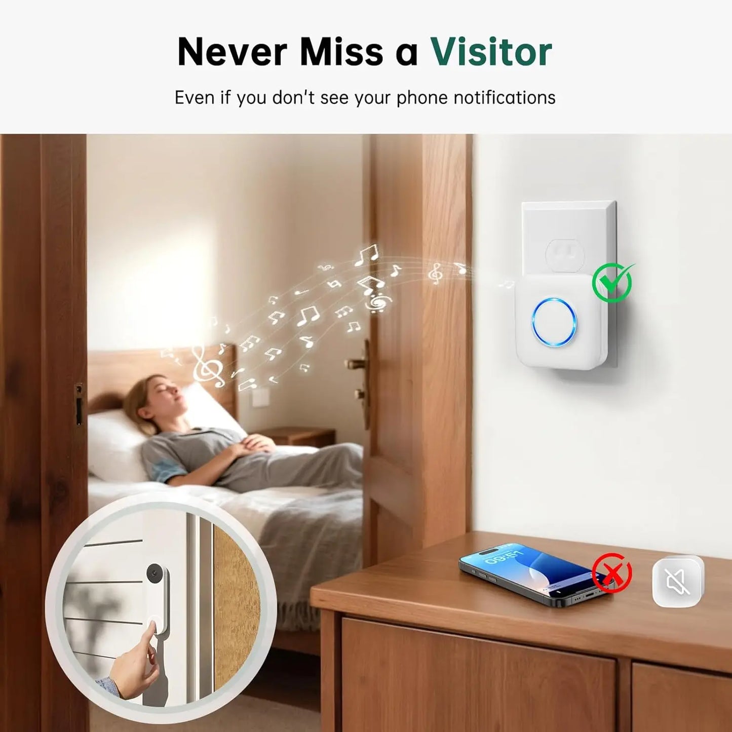 Wireless Doorbell Chime Compatible with Google Nest Doorbells, Extends Range Up to 656 Feet