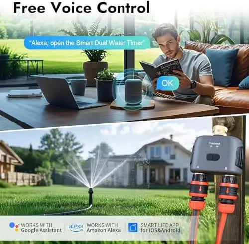Smart WiFi Hose Timer with Brass Inlet – 2-Zone Irrigation, App & Voice Control, 20 Schedules