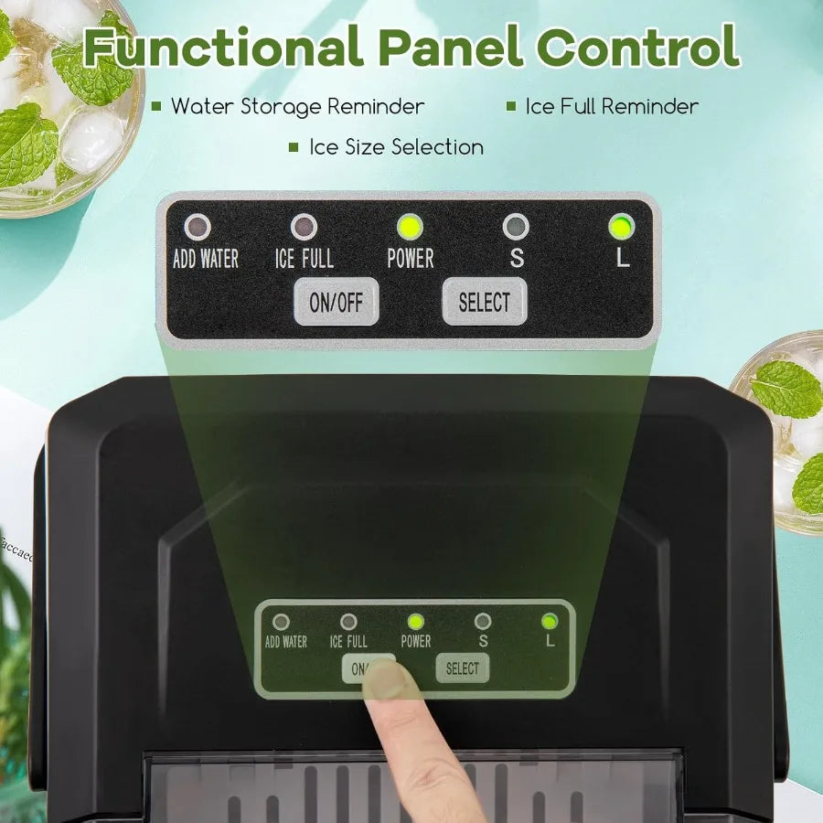 Countertop Ice Maker Portable Ive Making Machine 6-13 Mins 9 Cubes 26.5 lbs/24 H 2 Sizes Auto-Cleaning Function Ice Machine w/B