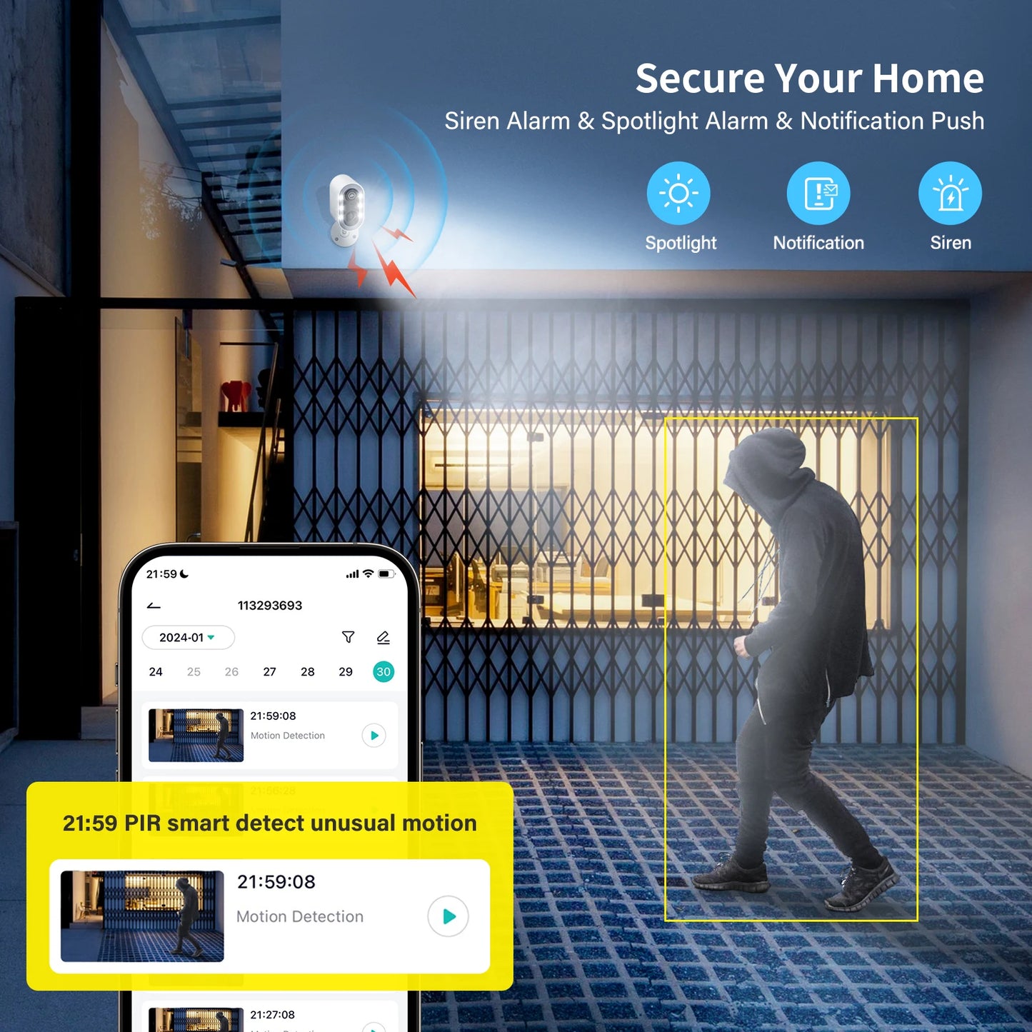 Jennov 5MP Security Camera Wireless WiFi Camera Battery Powered with Color Night Vision Two-Way Talk for Outdoor Home Camera