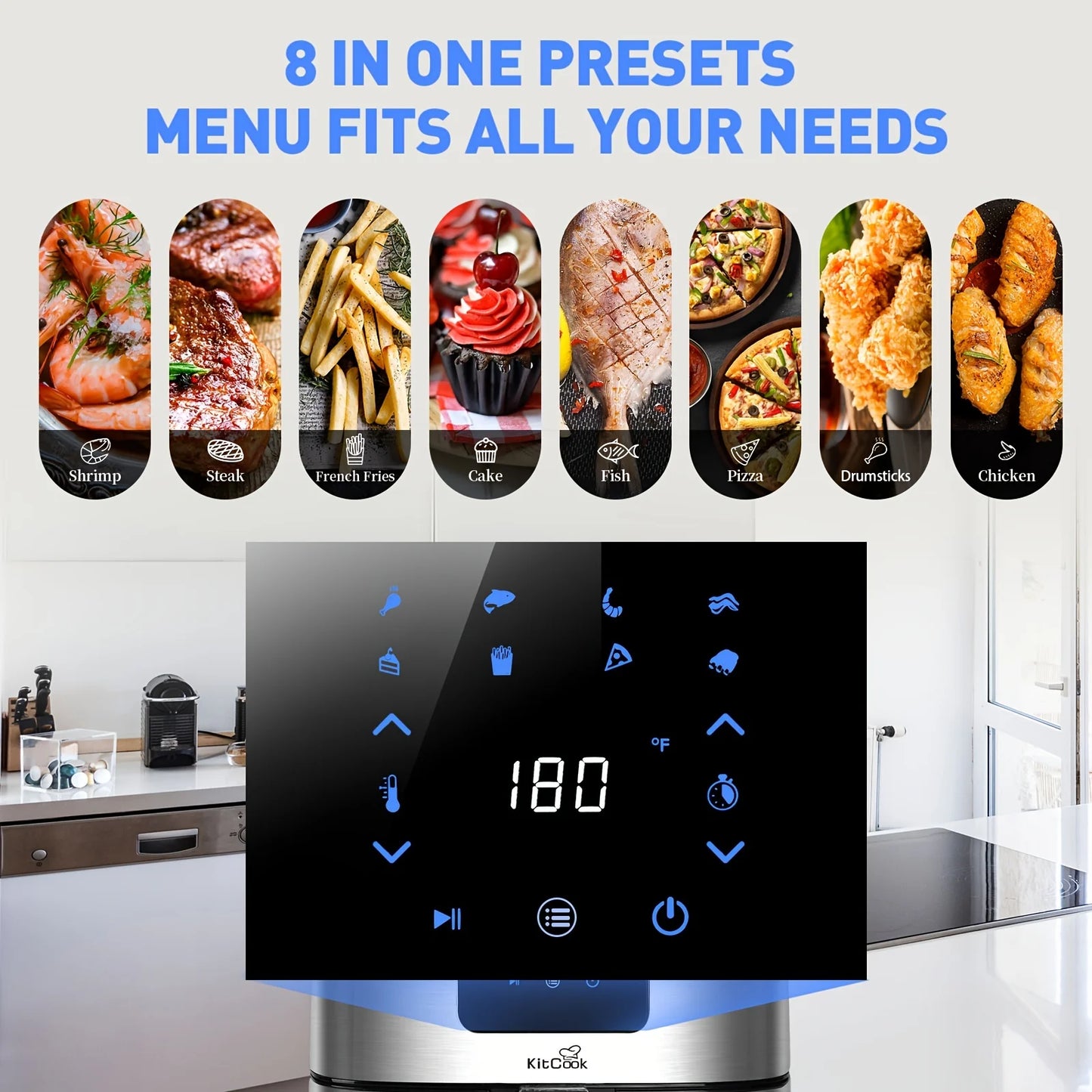 1PC KitCook Large Air Fryer XL, 1500W 120V 6.8QT Stainless Steel Air Fryers Oven, Nonstick Basket, LED Touch Screen